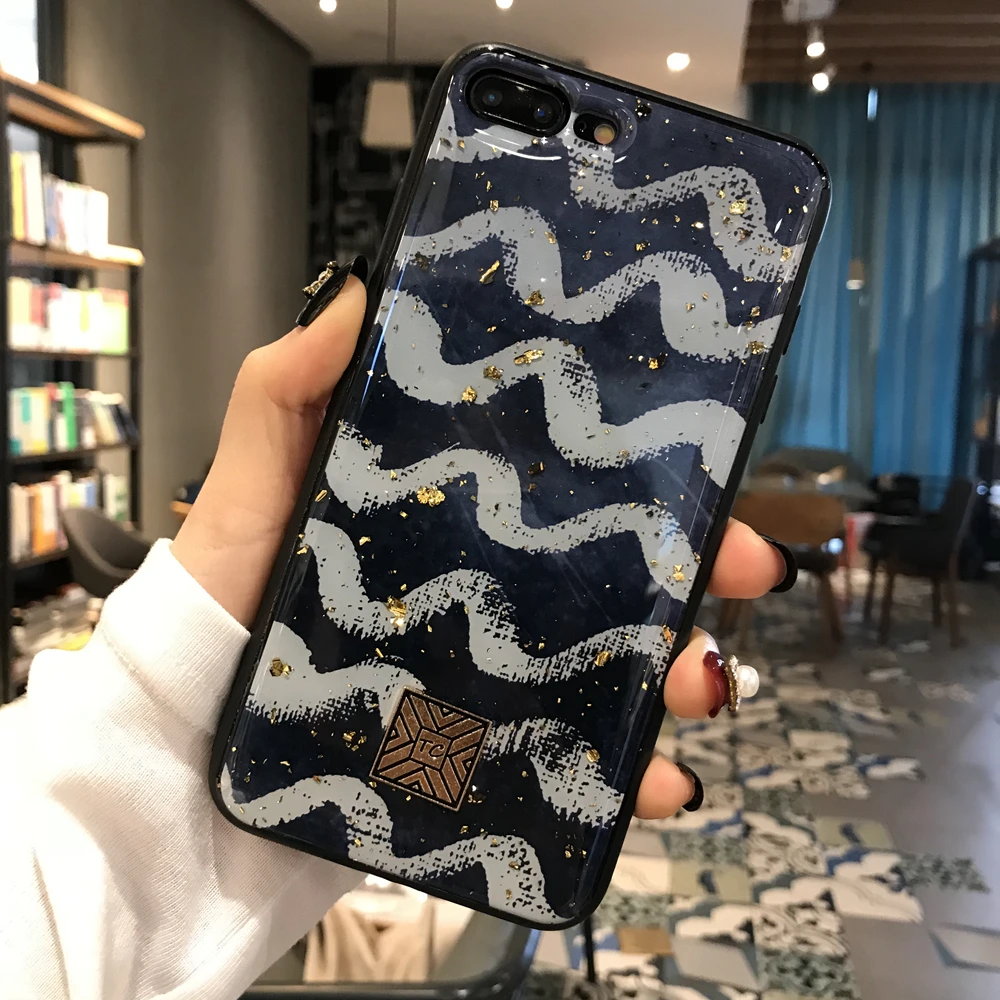 Luxury Gold Foil Glitter Phone Case For iPhone XS Max XR X Soft TPU Marble Stripe Cover For iPhone 7 8 6 6s Plus Case Coque (3)