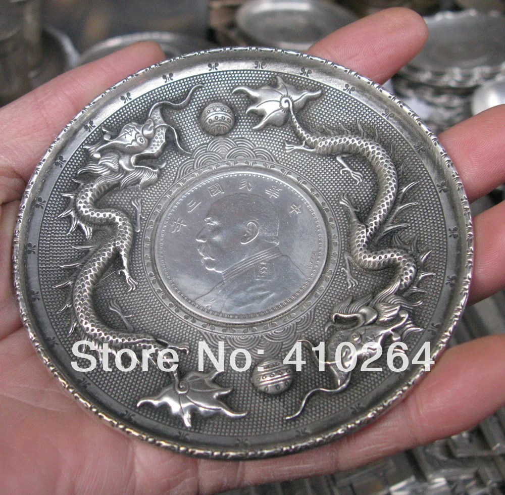 

Silver platecollections China classic coin art object Republic big president double dragon totem A0403