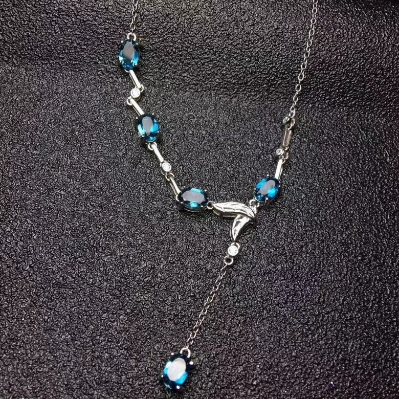  Collier pendentif en topaze bleue naturelle S925 argent pierres précieuses naturelles élégant colli