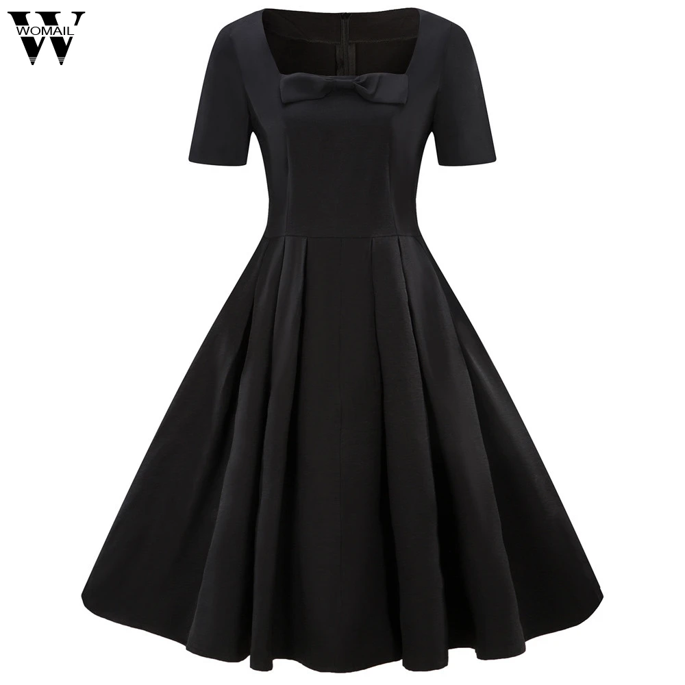 

Womail dress women plus size short sleeve retro party dress bow big swing Vintage dresses long elegant vestidos de fiesta
