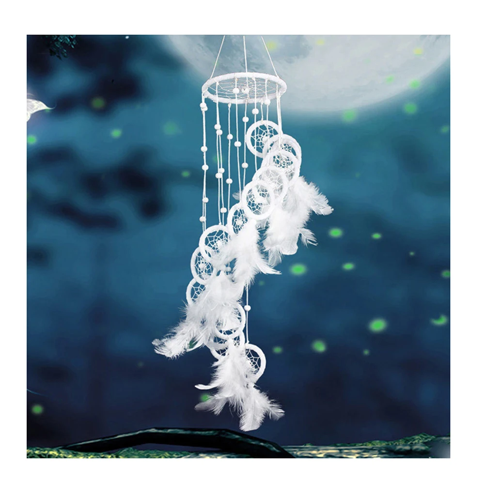 Indian White Dream Catcher Rope Feather Tassel Wedding Home Wall Hanging Decor-Drop