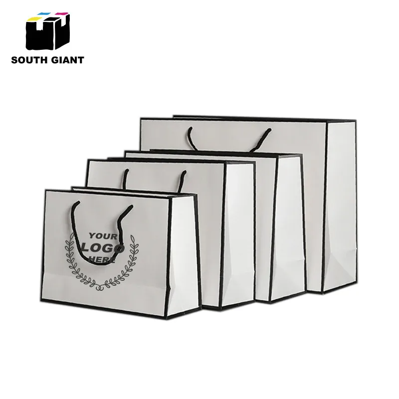 

Custom Logo Garment Gift Paper Bags with Handles Small Big Durable Black White Wedding Decoration White Paperboard Bags