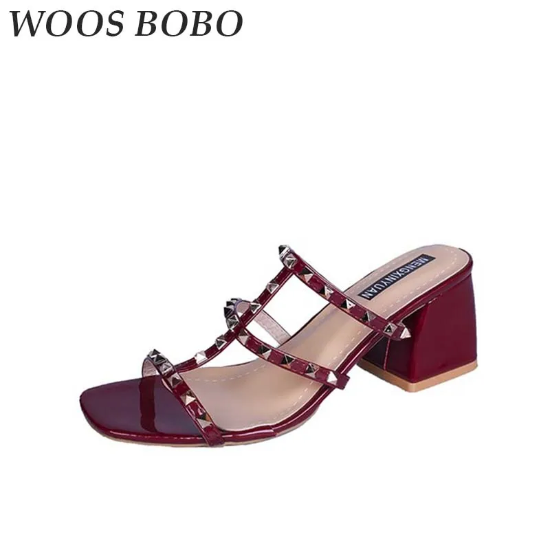 

BOBO Summer Women Chunky Heels Rivet Shoes Sexy Open Toed Sandales Femme 2019 Nouveau Elegant Woman Sandals leisure slippers
