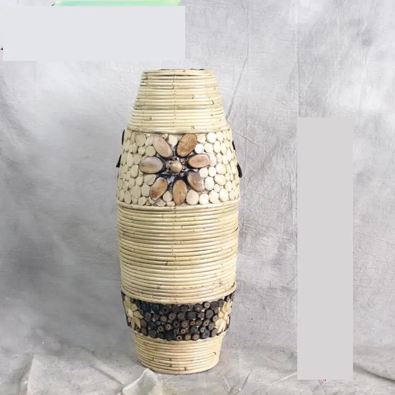 Большая Ретро бамбуковая напольная ваза большая гостиная декоративная напольная ваза большого размера домашнее искусство и ремесло цветочный горшок тканая античная ваза - Цвет: 40cm  height