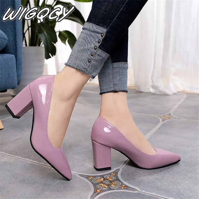 2019 Women’s High Heels Sexy Bride Party mid Heel Pointed toe Shallow mouth High Heel Shoes Women shoes big size 35-43