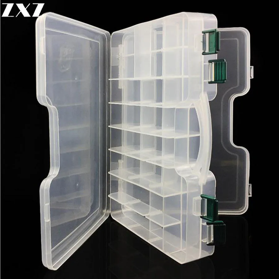 29.5*19*6cm Big Clear Plastic Fishing Tackle Boxes Double Sided 14 Slots Case Bait Tool Universal Fishing Lure Box Accessories