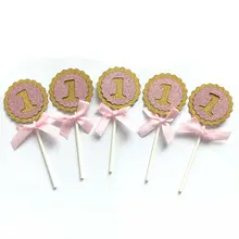 Голубые розовые топперы для кексов с цифрой 1, вечерние аксессуары для кексов на день рождения, Детские аксессуары для вечеринок