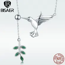 Collier avec pendentif en argent Sterling 925 pour femme, bijoux avec oiseau colibri, feuilles vertes, salutations