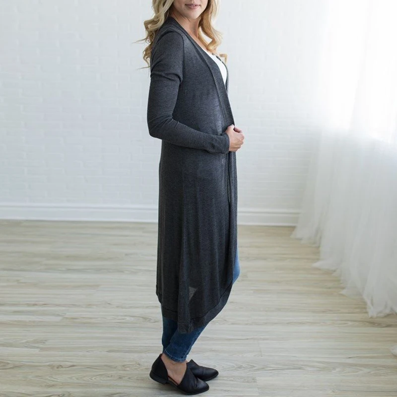 New Women Long Sleeve Solid Long Cardigan Ladies Casual Party Coat Kimono Jacket
