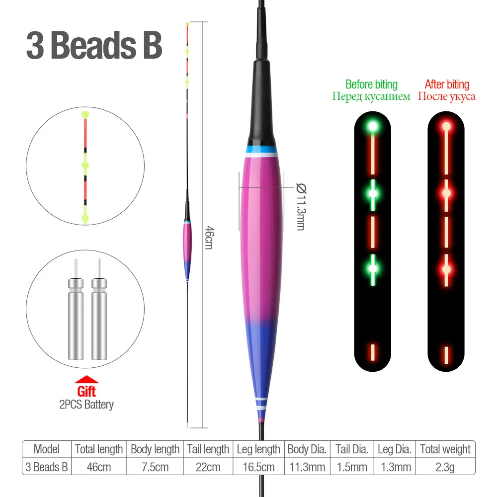 DONQL умный электронный поплавок для рыбалки светящийся цвет изменение светящаяся приманка для укуса рыбы поплавок раковина светодиодный свет Flotador рыболовные снасти - Цвет: 3 beads B