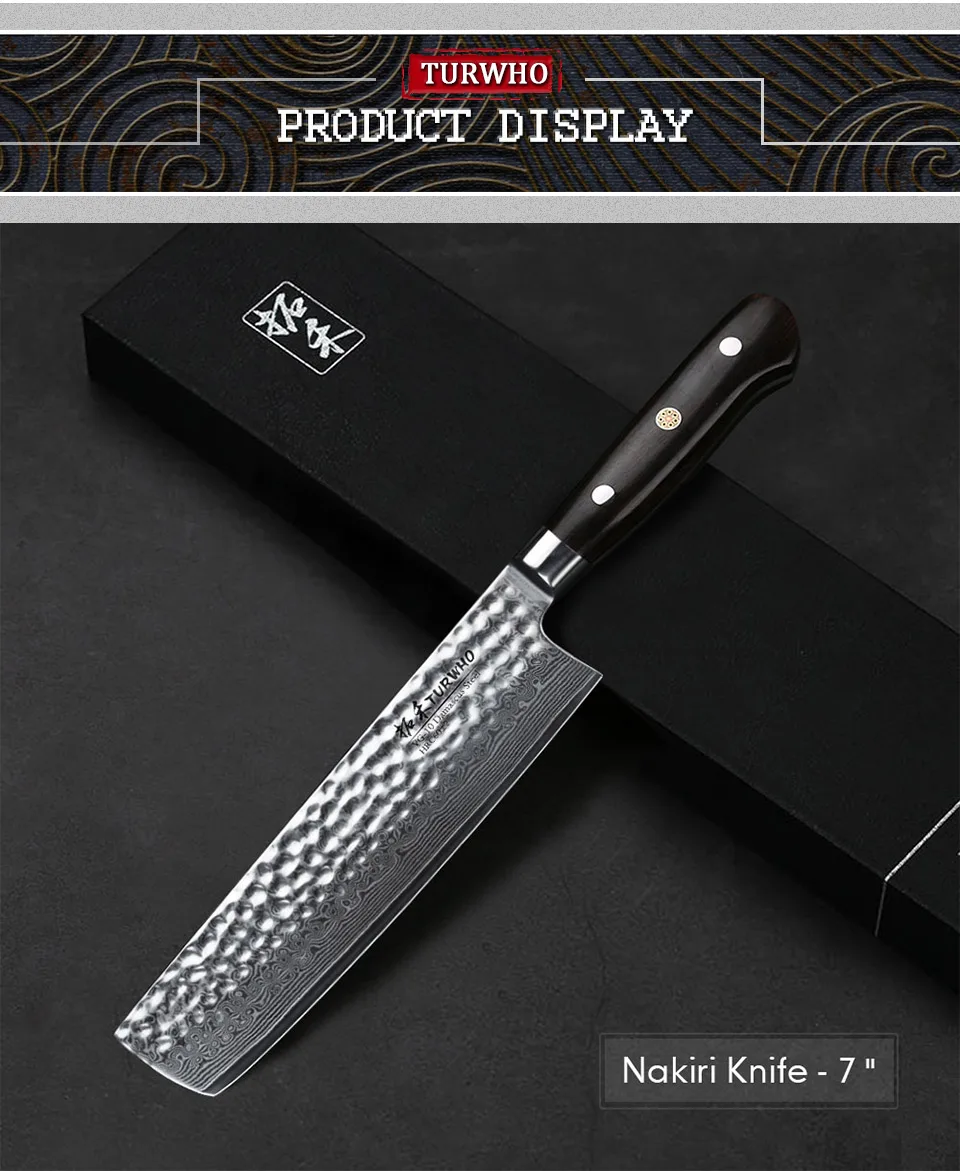 TURWHO 5 шт. набор кухонных ножей VG10 Дамасская сталь высокоуглеродистой японский шеф-поварский нож хозяйственный santoku кухонный набор с эбеновой ручкой