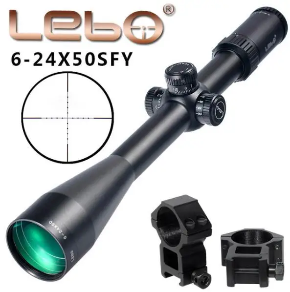 LEBO BJ 6-24X50SFY первая фокальная плоскость винтовка прицел Боковая регулировка параллакса Mil-dot стекло Выгравированный охотничий прицел Тактический стрелковый прицел - Цвет: with picatinny rings