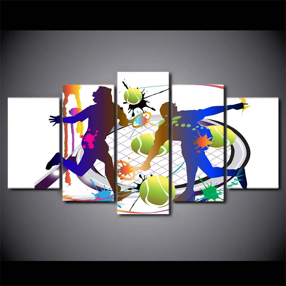 HD Printed 5 Piece Canvas Art Tennis Abstract Color Painting Wall