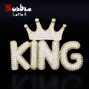 

Crown Small Bubble Letters Necklaces & Pendant with 4MM Gold Color Tennis Chain Custom Name Hip Hop Jewelry