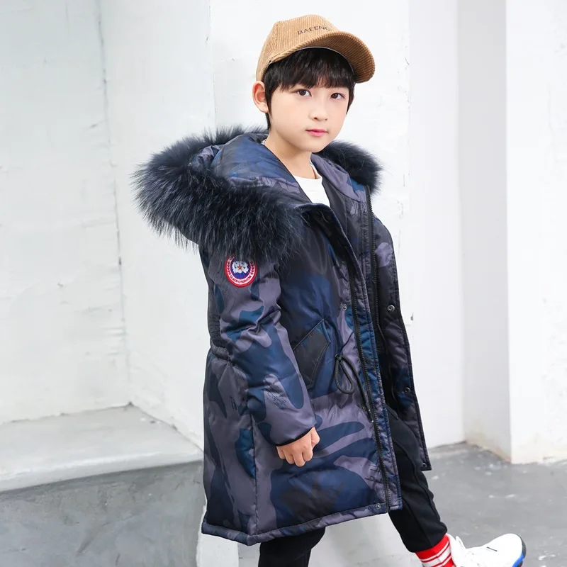 

-30 Drgee Winter Coat For Kids White Duck Down Outerwear Thick Warm Hooded Baby Boy Overcoat Kids Fur Collar Long Down Coats