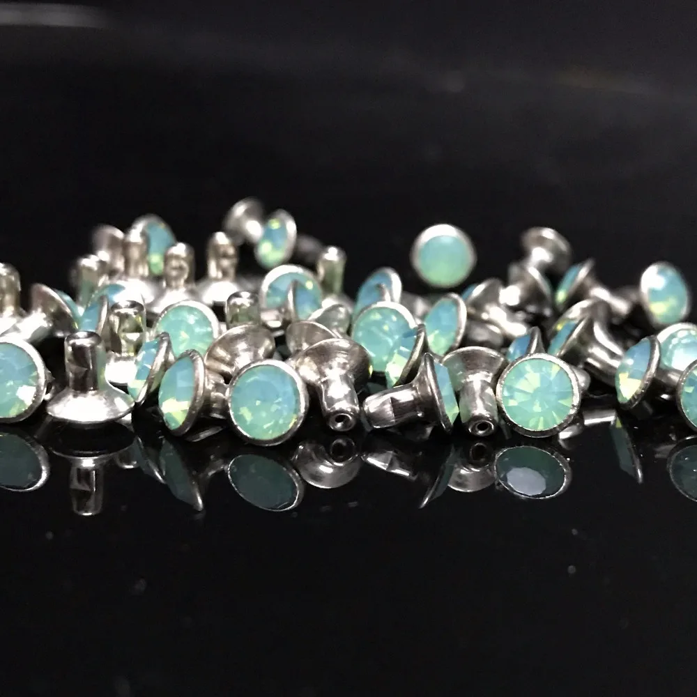 

New Coming DIY 50PCS 4MM Pacific Opal CZ+++ Hardware Rivets Green Opal Crystal Rivets Leather Craft Punk Studs Fit DIY Making