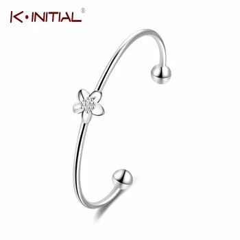 Kinitial 1Pcs 925 Silver Fashion Plum Flower Bracelets Bangles Jewelry Charms Women Children Girl Wristband Braided Bracelet