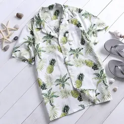2019 Новое поступление мужская летняя Модная рубашка с принтом фруктов и пуговицами, приталенная рубашка с коротким рукавом, мужские рубашки