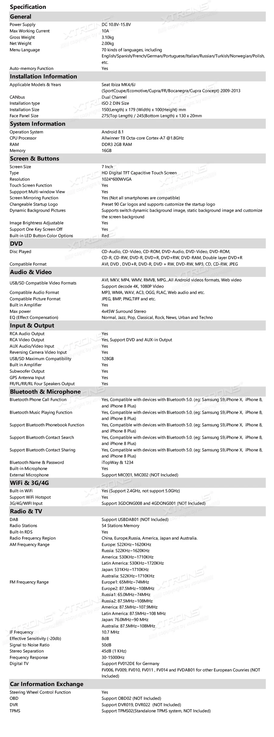 Perfect 7" Android 8.1 Radio GPS WIFI Car DVD Player for Seat Ibiza MK4 6J SportCoupe Ecomotive Cupra 2009 2010 2011 2012 2013 22