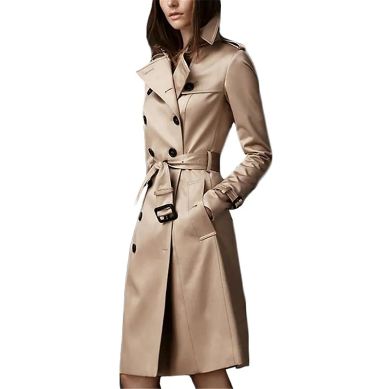 

Trench Coat Women 2019 New Autumn Khaki Black And Wine Red S-2XL Plus Size Double-breasted Long Slim Windbreaker Feminina LD632