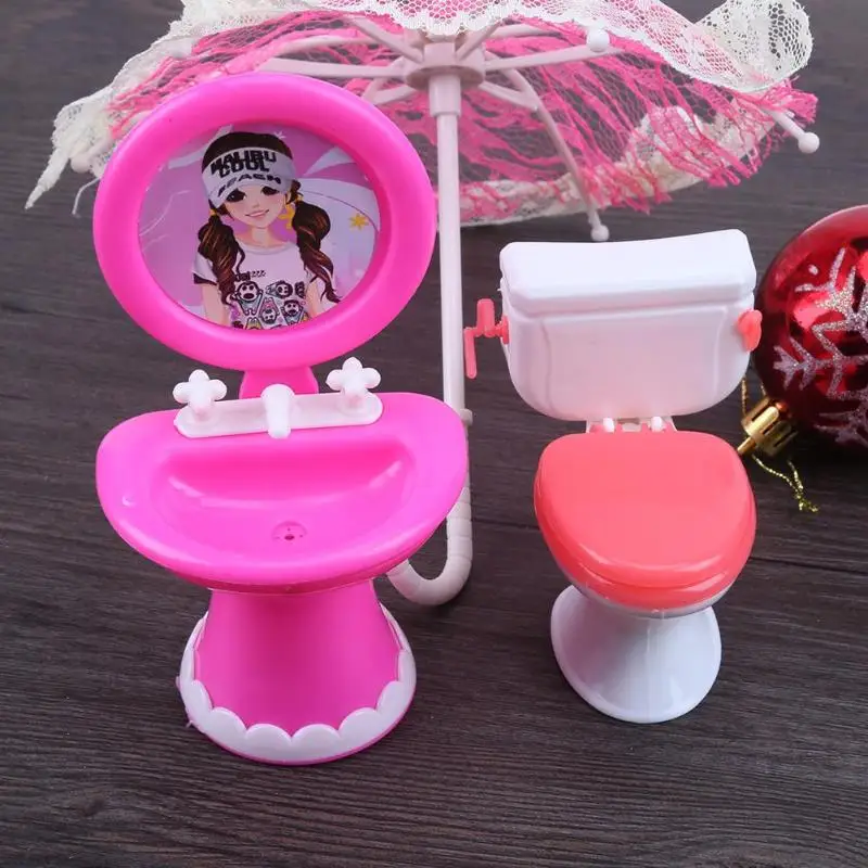 

New Fashion Trendy Dollhouse Bathroom Furniture Wash Basin Toilet For doll Accessories Doll Girls Role Play Toy Birthday Gift