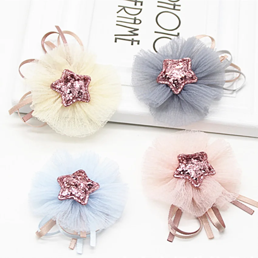 

8cm 4pcs/lot DIY Handmade Shiny Star Flower Padded Applique for Children's hair Clip Accessories
