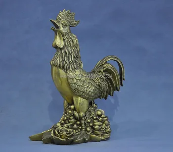 

12 "Chinese Fengshui copper Zodiac Year Cock Rooster Wealth Yuanbao Coin Statue