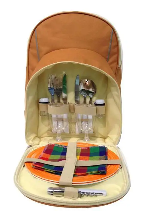 2 Person Camping Sport font b Tartan b font Picnic Bag Backpack With Cooler Compartment Detachable