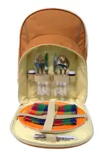 2 Person Camping Sport Tartan Picnic Bag Backpack With Cooler Compartment, Detachable Bottle/Wine Holder Tableware Plates