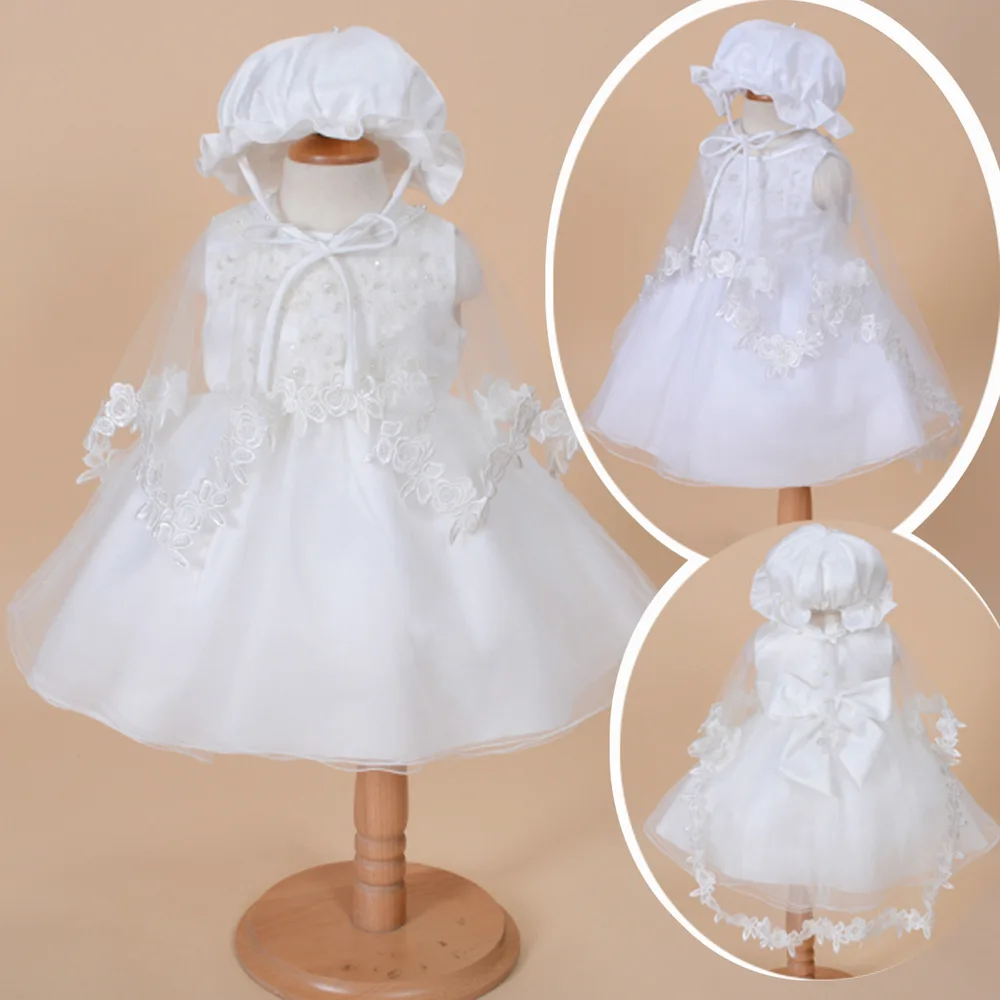 3 pcs set baby girl dress vintage baby Christening dresses 1 year birthday girl party dress