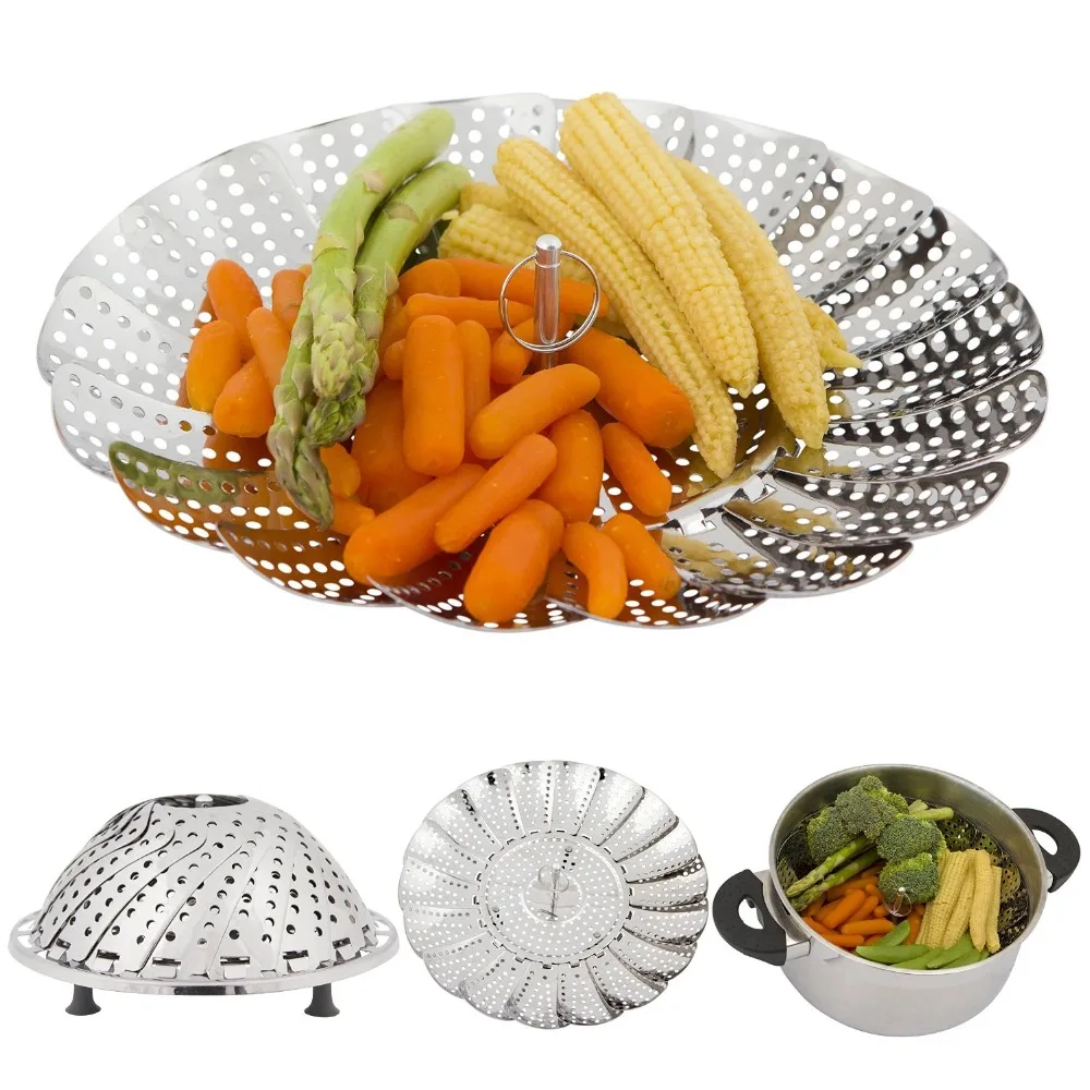 Stainless Steel Steamer Plate Collapsible Steaming Fish Poacher Cooker Food Vegetable Basket Cooking Kitchen Draining Rack Stainless Steel Steamer Plate Collapsible Steaming Fish Poacher Cooker Food Vegetable Basket Cooking Kitchen Draining Rack