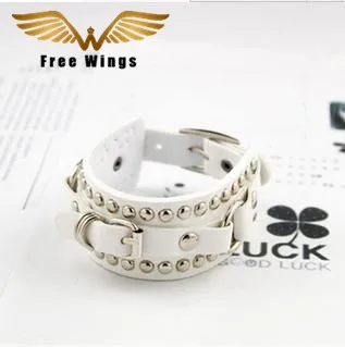 Punk Gothic Unique Leather Rivets Buckle Belt Black White