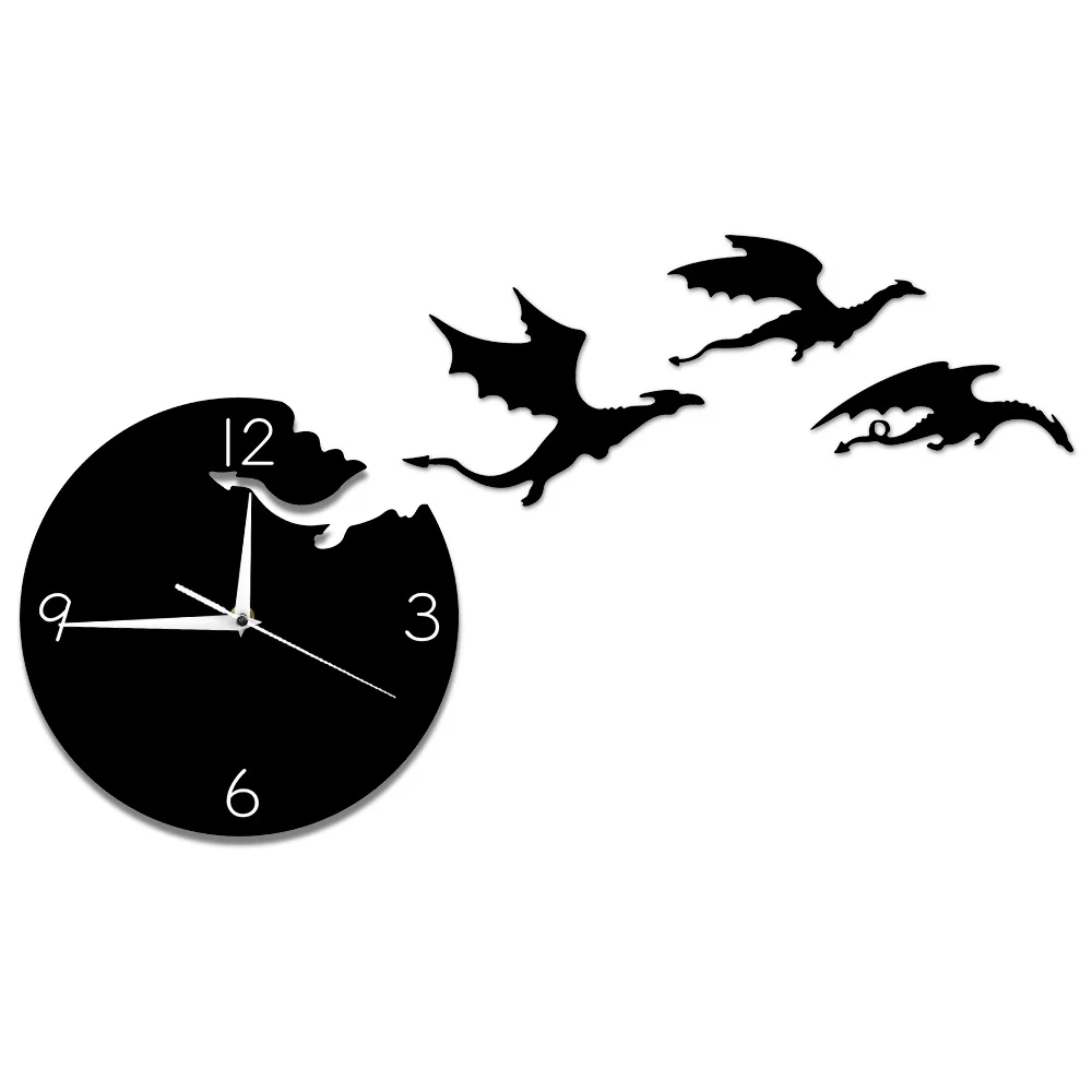 

Magic Flying Angry Fantasy Dragon Wall Clock Abstract Gothic Fairytale Dragon Wall Art Quartz Analog Quiet Decorative Wall Watch