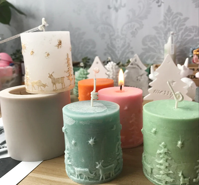 

3D Christmas Tree Deer Candle Molds Cylinder Silicone Soap Mold DIY Xmas Cakes Tools For Home Christmas Decorations Home Decor