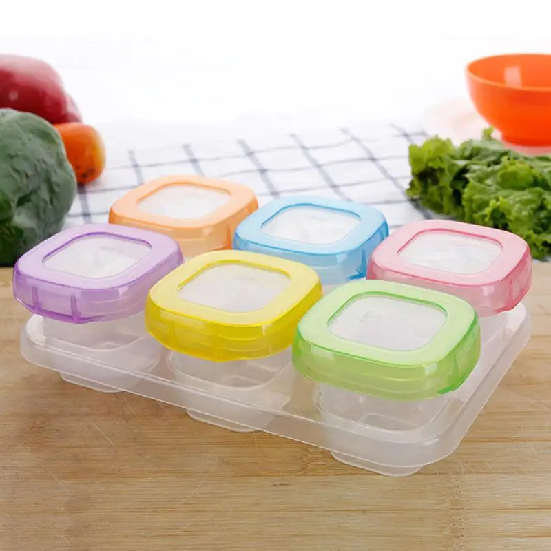 6pcs 60ml Baby Weaning Food Freezing Cubes Tray Pots Freezer Storage