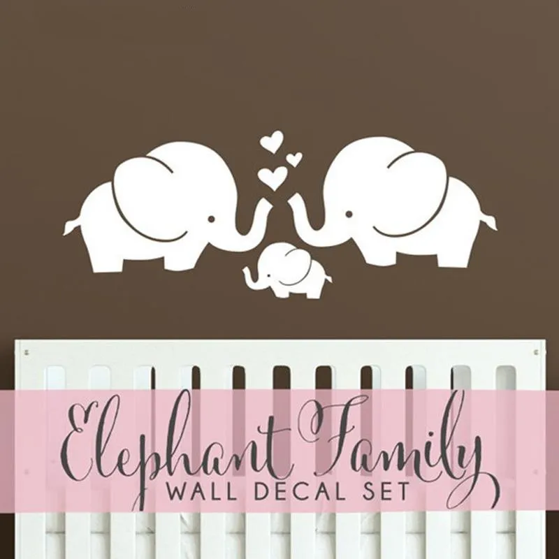

Cute Elephant Hearts Family Wall Decals Baby Nursery Decor Kids Room Wall Stickers Hipster Modern Retro Vintage Interior Decor