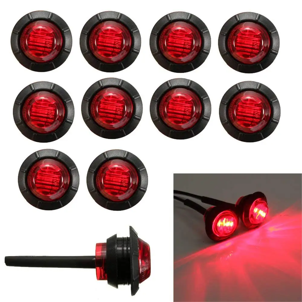30Pcs 3/4" White Round 3 LED Side Marker Light Clearance Stop Turn Tail Lamps 