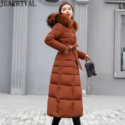 Высокое качество зимняя куртка Для женщин парки 2018 Новая мода Большой Fuax меховой воротник Повседневное длинное зимнее пальто толстая