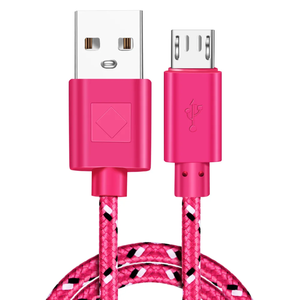 Олаф микро USB кабель для быстрой зарядки Andriod 0,5 m/1 m/2 m/3 m быстрая Синхронизация данных нейлоновый Плетеный зарядный кабель для samsung huawei Xiaomi LG - Цвет: Rose Red