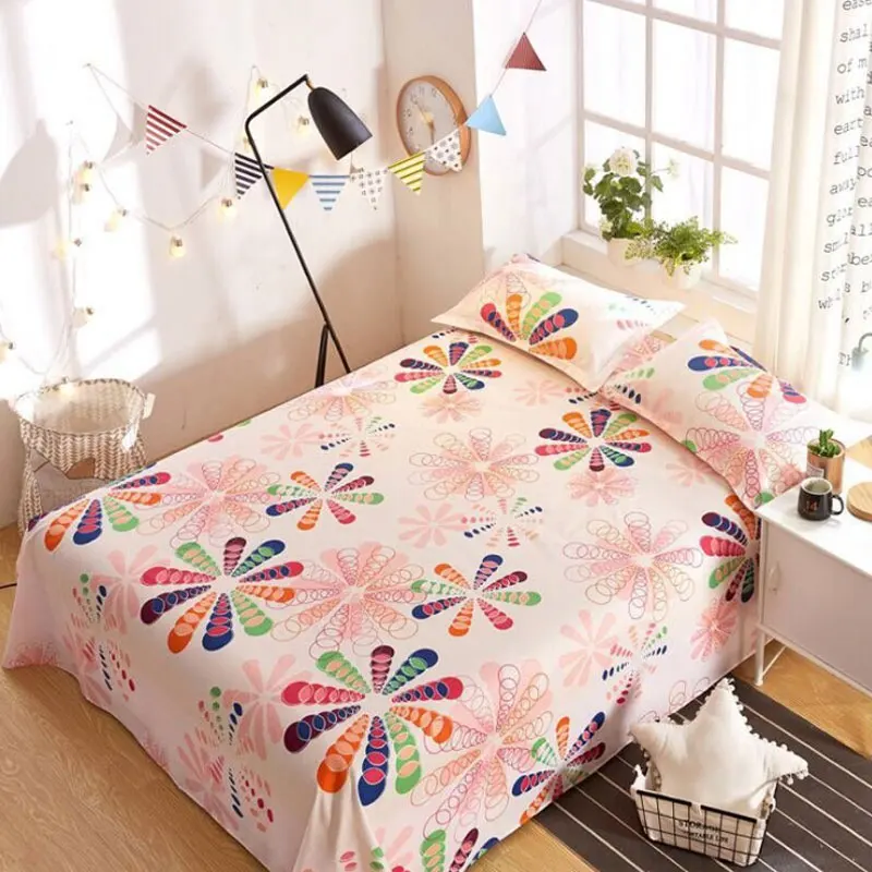 

Skin Care Pastoral simplicity Bed Sheet Plant flower stripe Fitted Sheet Bed Linens Polyester Mattress Covers Queen King Size