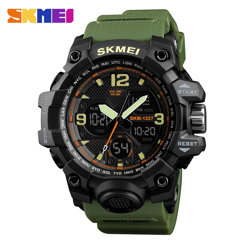 Мужские спортивные часы SKMEI, брендовые, двойное время, электронные кварцевые часы, водонепроницаемые, военные наручные часы для мужчин, relogio masculino - Цвет: green