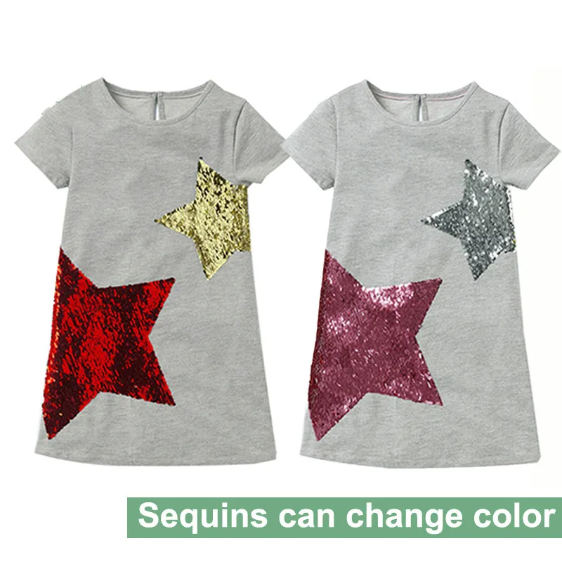 

Little Girls Dresses 2019 Children Party Princess Costume Kids Print Sequin Dress Kids Summer Dresses Casual 4 To 5 10 Years