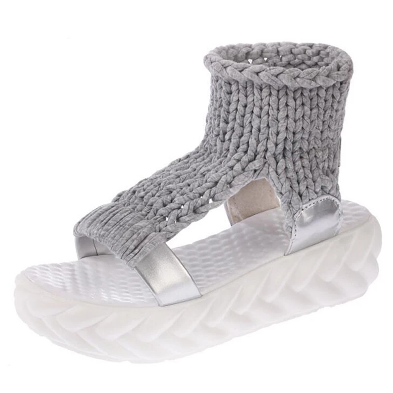 Comfortable Casual Wool Women Summer Sandals Knit Platform Shoes Candy Color Wedges Sandalias For Women High Heel Summer Shoes