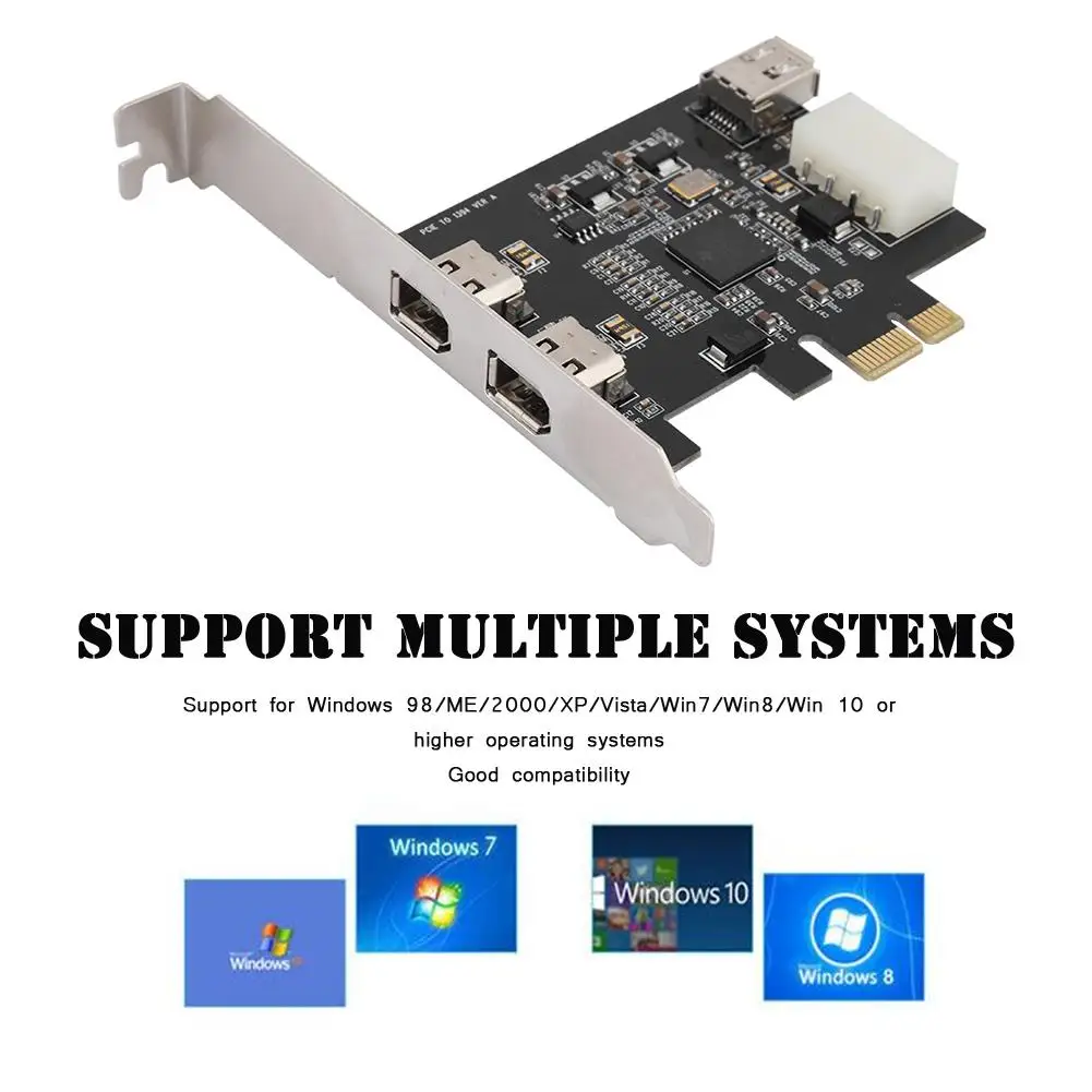PCI-E 1X 3 порта 1394A(2 из 1) Riser Card 800 Мбит/с Карта видеозахвата Поддержка для Macintosh/Windows/системах Linux