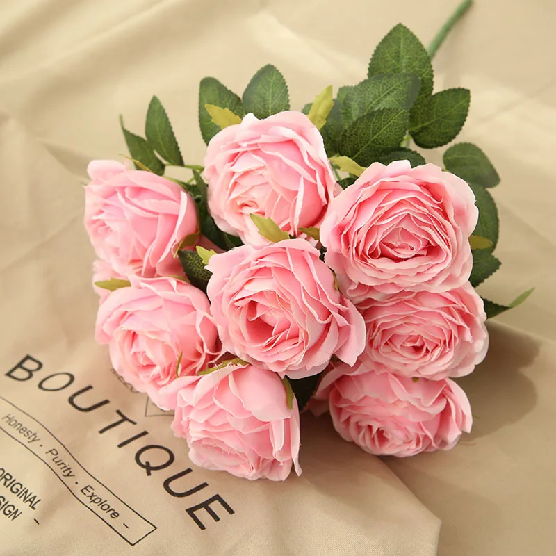 10 голов искусственные цветы розы букет Розовый шелк розы цветы для свадьбы дома вечерние украшения на Рождество искусственные цветы