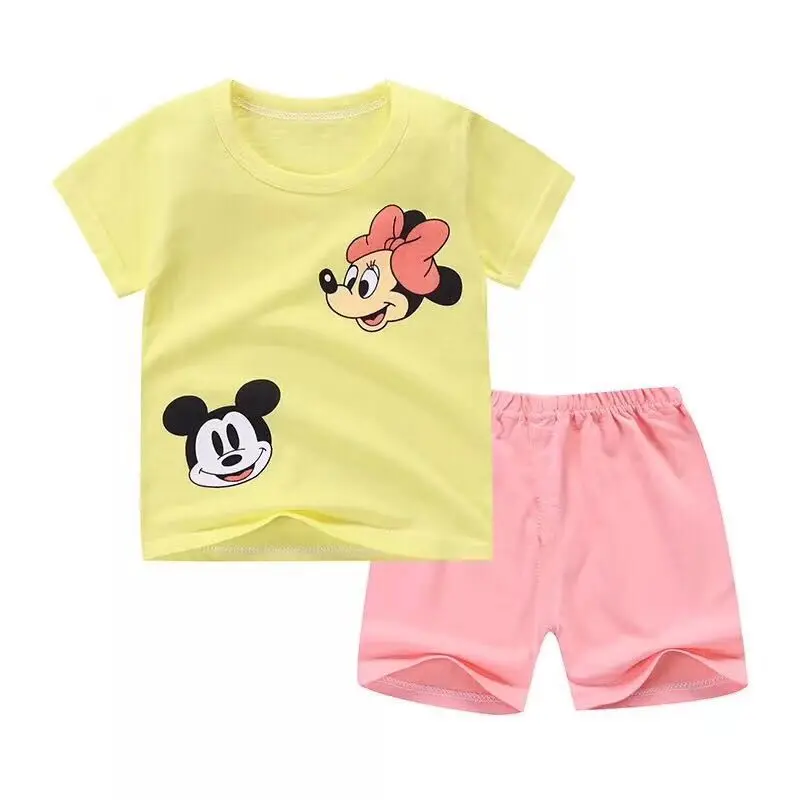 Новая летняя одежда с Микки Маусом для маленьких мальчиков, комплект одежды для новорожденных мальчиков и девочек, Спортивная футболка+ шорты, костюмы - Цвет: Многоцветный