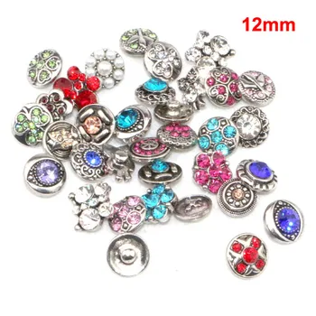 

wholesale 100pcs/lot 12mm Snap Buttons charm mix many styles Rhinstone Snaps buttons for jewelry fit leather charm bracelets