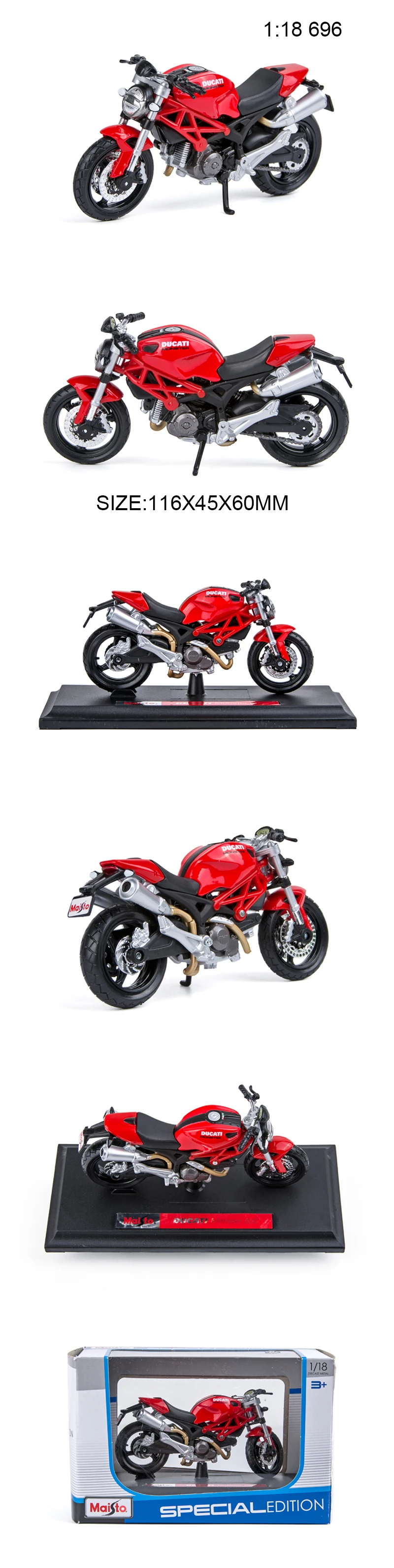 Maisto 1:18 модели мотоциклов Ducati Monster 696 красный литой под давлением мото миниатюрная гоночная игрушка для коллекции подарков