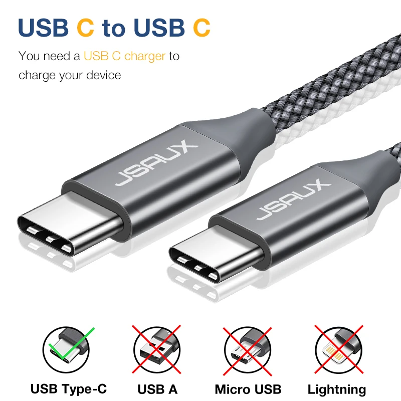 JSAUX 60 Вт USB C к usb type-C кабель PD QC 2,0/3,0 кабель для быстрой зарядки для Macbook samsung Google Pixel