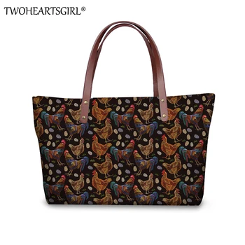 

TWOHEARTSGIRL Floral Chicken Women Tote Handbag Large Capacity Ladies Crossbody Handbags Messenger Bags Girls Top Handle Bag